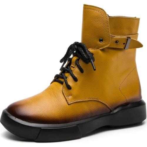 2020 New Style European and American Style Side Zipper Handmade Genuine Leather Boots Flat Shoes Retro Ankle Boots