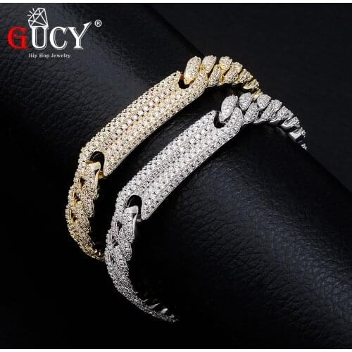 GUCY Fashion Iced Zircon Cuban Chain Bracelet Mens Hip Hop Jewelry Copper Material CZ Clasp Cuban Bracelet Link