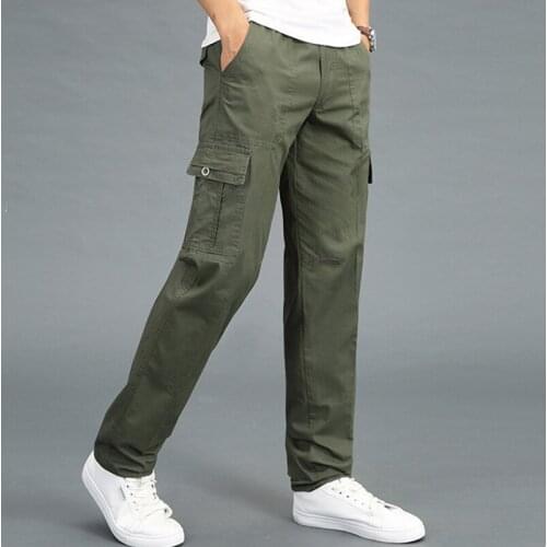 2021 Summer Mens Thin Cotton Casual Cargo Pants Business Solid Color Stretch Trousers Brand Male Gray Khaki Plus Size 5XL 6XL