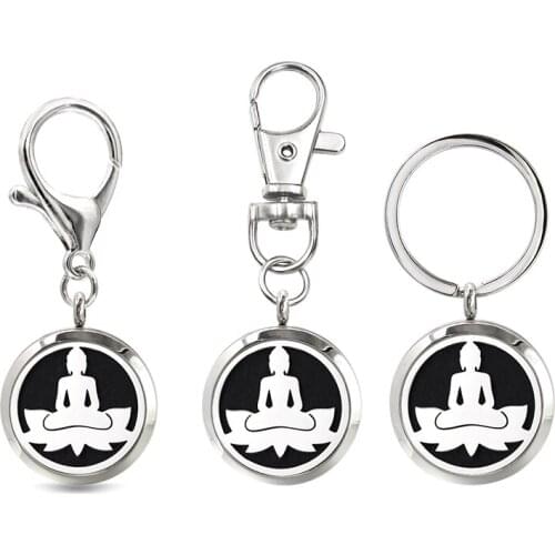 Buddha Diffuser Keychain 30mm Stainless Steel Jewelry Essential Oil Aromatherapy Perfume Keyring Key Chain Lobster Clasp Gift
