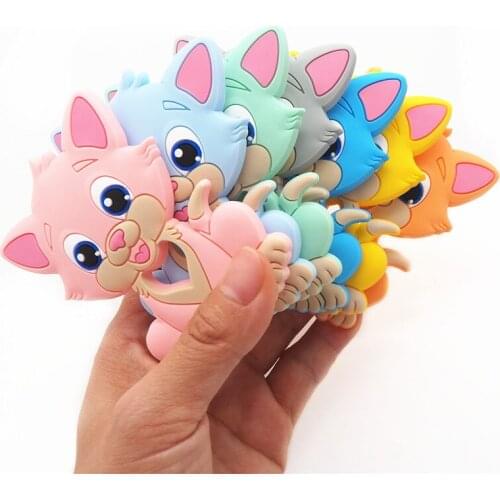Chenkai 10pcs Silicone Cat Teether DIY Baby Shower Chewing Pendant Nursing Sensory Teething Pacifier Dummy Jewelry Toy Gfit
