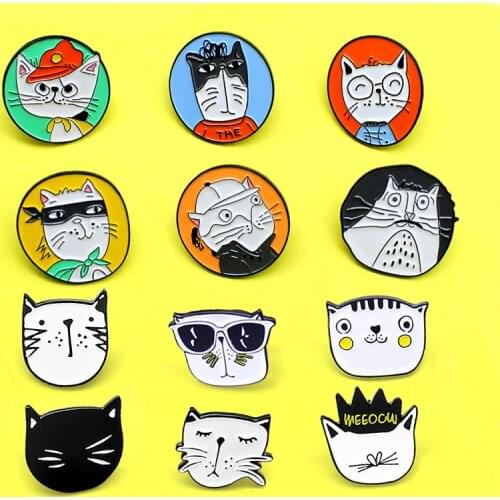20 styles Cats Enamel Brooch Cat face Cats head circular Lapel Pin Creative fashion Fun animals Custom Badge Gifts for friends