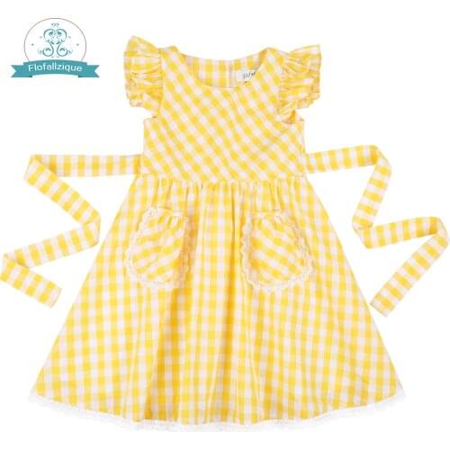 Flofallzique Plaid Cotton With Two Pockets Kid Clothes Spring and Autumn Outdoor Casual Toddler Baby Girl Dress 1-10Y
