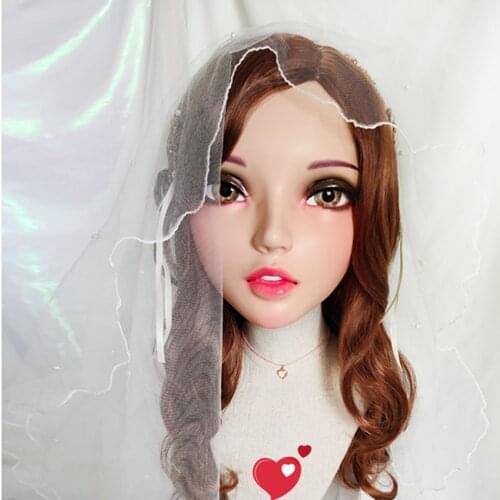 Fu-06)Female Sweet Girl Resin Half Head Kigurumi BJD Eyes Crossdress Cosplay Japanese Anime Role Lolita Mask With Eyes And Wig