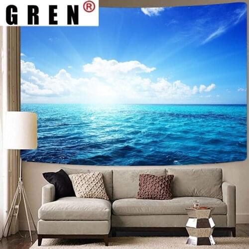GREN Waves Tapestry Sea View Sky Wall Hanging Hippie The Sea Tapestries Mandala Psychedelic Tapestry Boho Home Decor Large Size