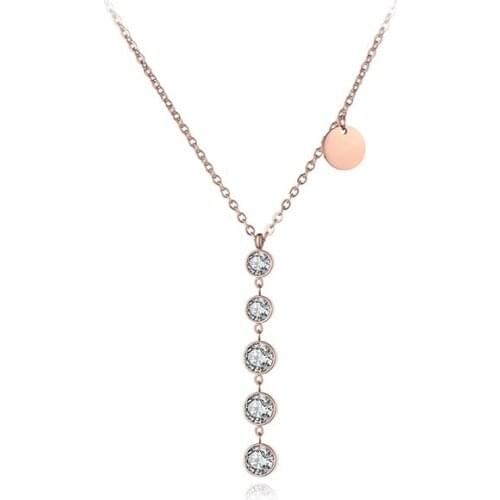 Trendy Mosaic AAA Zircon Stainless Steel Chain Pendant Necklace Rose Gold Tag Charm Chokers Necklaces For Women N19052