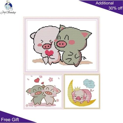 Joy Sunday Couple Pig Sleeping Pig Cross Stitch KB061 KB062 KB063 14CT 11CT Counted and Stamped Home Decor Pig Cross Stitch kits