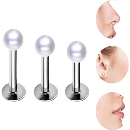 1Pc Unisex Faux Pearl Labret Lip Nose Ring Ear Stud Piercing Cartilage Jewelry