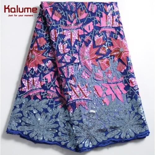Kalume Latest African Lace Fabric Sequins Wax Nigerian Tulle Lace Fabric Embroidery French Net Lace Fabric For Party Dress F2277
