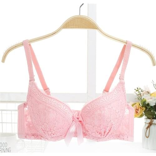 Stock price Lace Push Up Bras Plaid Bow Adjustable Comfort Brassiere for Small Breast Sexy Lace Push Up Underwear for Girls
