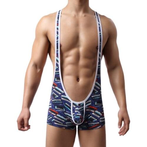 Men Bodysuits Mankini Wrestling Singlet Undershirts Cartoon Printed Underwear Joackstrap Gay Jumpsuits Camiseta Interior Hombre