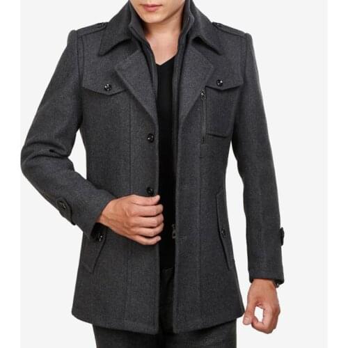 2019 Mens Winter Long Coat Fleece Jacket Men Wool Coat With Pockets Cashmere Stand Collar gray black large size 4XL
