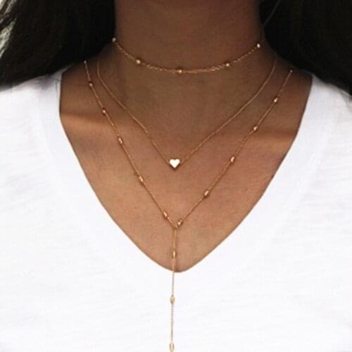 New Sales Sexy Women Necklaces & Pendants 3 Multilayer Necklace Long Tassel Heart Choker Necklace for Women Party Jewelry Gift