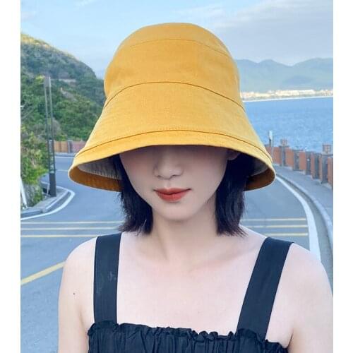 Summer Korea Fashion Double-Sided Women Plain Wild Fisherman Bucket Hat Japanese Art Outdoor Travel Sunscreen Folding Sunhat
