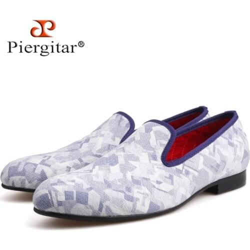 Piergitar 2019 New white and blue colors camouflage Men Smoking Slippers Slip-On men Loafers Plus size Men Casual flats shoes