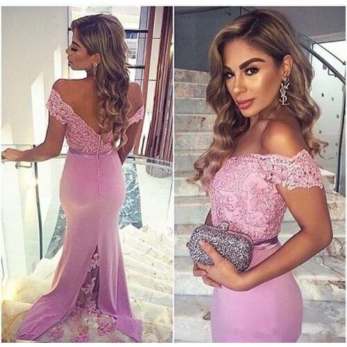 Pink Purple Bridesmaid Dresses Off The Shoulder Mermaid Lace Appliques Beaded Cheap Long Wedding Party Women Guests Prom Gowns