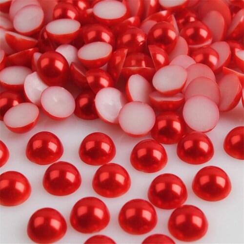 Size 1.5mm-14mm Bright Red Color Half Round Flatback Pearl Bead Loose DIY ABS Plastic Imitation Half Pearl Nail Arts Decoration