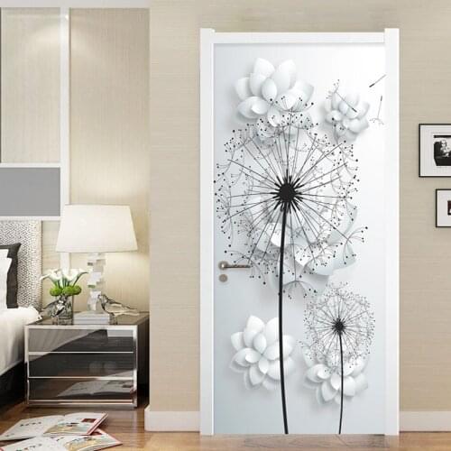 Self Adhesive Renew Home Decor 3d Door Sticker Dandelion Print Art Waterproof Wallpaper Mural Wardrobe Renovation Decal Picture