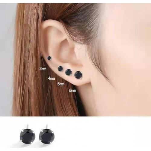 925 Sterling Sliver Black CZ Zircon Crystal Stud Earrings For Women Round Zircon Earings Rhombic Fashion 925 Jewelry