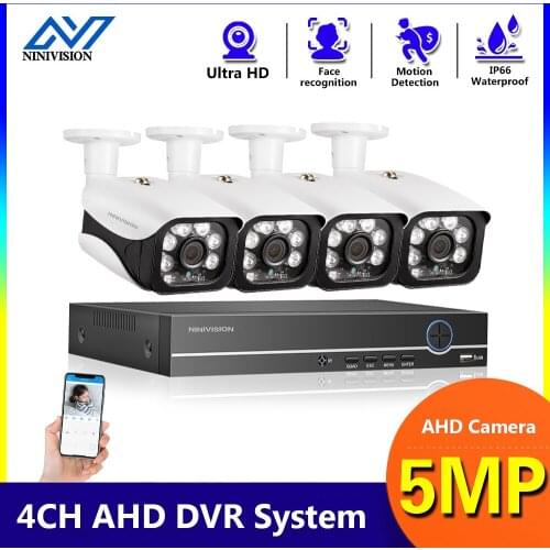 Face Record 5MP Home Video Security System 6IN1 H.265 DVR With 4PCS 5MP Ultra HD Bullet Waterproof Surveillance Camera CCTV Kit