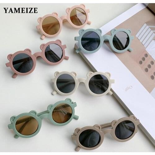 YAMEIZE Kids Sunglasses Cartoon Bear Shape Girls Children Sun Glasses Round Street Beat Eyeglasses Cute Baby Shades Eyewear UV