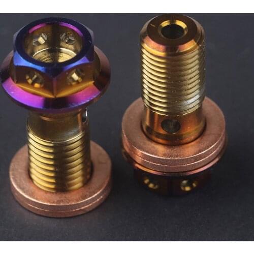 Motorcycle Ti Titanium Banjo Bolt Oil Drain Screw / Hollow Screw M10*1.25mm/1.0mm For Brake Hose Caliper Master Cylinder Caliper