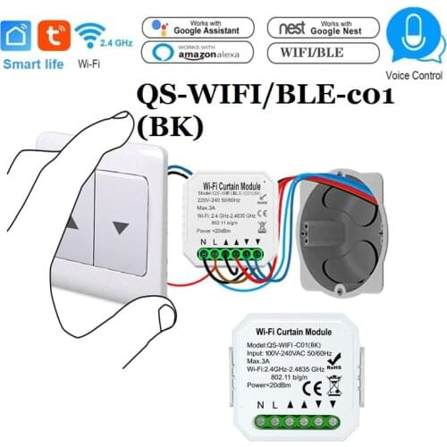 Tuya Smart Curtain Switch Wifi QS-WIFI / BLE-c01 BK 2 Way Roller Shutter Motor DIY Smart Home MS-108ZR RF433 Switch Modules