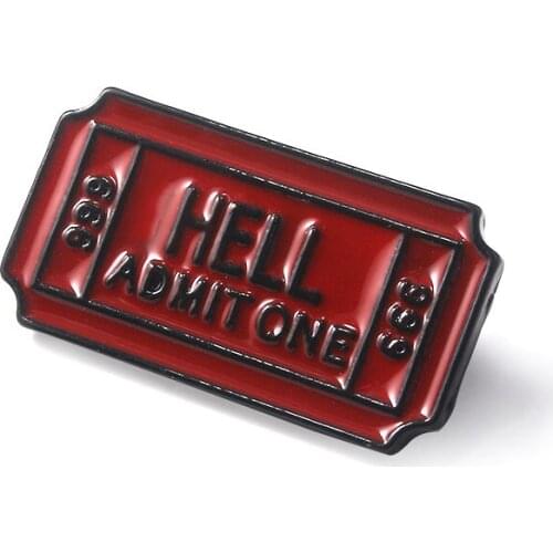 Hell Admit One 666 Enamel Pins Brooches Letter Badge Brooch for Women Men Coat Shirts Lapel Pin Jewelry