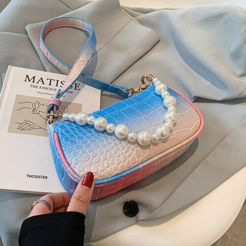 Small Solid Color PU Leather Bag Crossbody 2021 Summer Luxury Brand Shoulder Pearl Design Female Handbags and Purses Totes