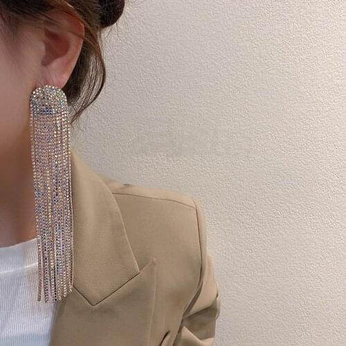 Big Statement Tassel Super Long Earrings For Women 2020 New Temperament Rhinestone Earings