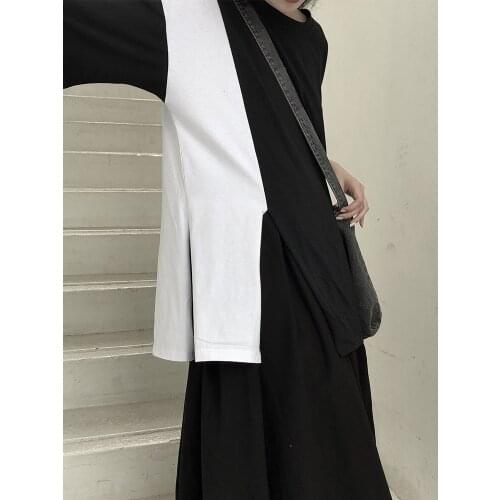 Womens new summer fashion trend irregular band patchwork color popular design casual loose size short sleeve T-shirt