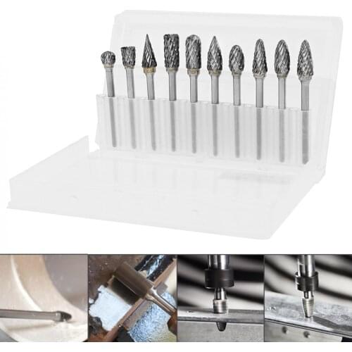 10pcs/lot Tungsten Carbide Drill Bits Rotary Burrs Metal Diamond Grinding Woodworking Milling Cutters for Drill Bits