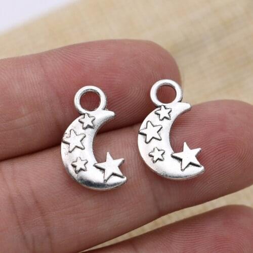 10pcs Antique Silver Moon Star Charm Pendants for Jewelry Making Bracelet DIY Accessories 19x11mm