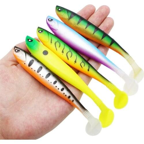 5pcs/lot Worm soft lures Easy Shiner Jig Wobblers for Carp Bass Swimbait Fishing Artificial Double Color Silicone soft bait