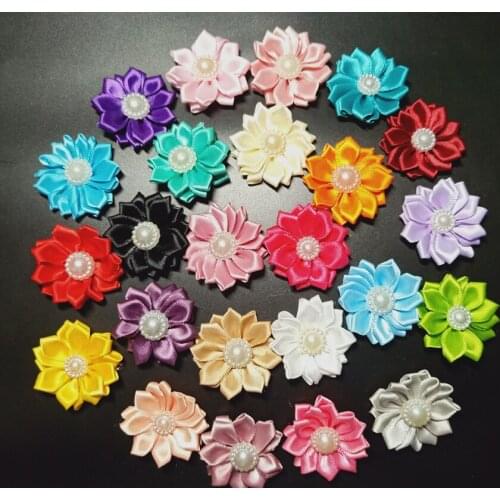 Mixed Color 10Pieces/Lot Size 4CM Satin Ribbon Rose Flowers Hand DIY For Wedding Boutonniere Girl Hair Accessoires