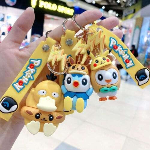 Anime Figure Pokemon Keychain Pikachu Eevee Keyring Cosplay Psyduck Pokémon Keychains Bag Pendant Cartoon Kawaii Kids Toys Gift