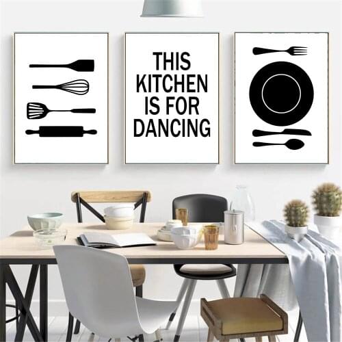 Black White Quotes Cooking With Love Kitchen Poster Spoon Fork Knife Wall Art Canvas Painting Nordic Pictures Dining Room Decor