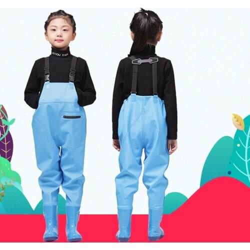 Girls Boys PU Rain Pants With Boots Waterproof Trousers Children Outerwear Kids Outfits Knitted Cloth Liner Shoe Length 13-22cm