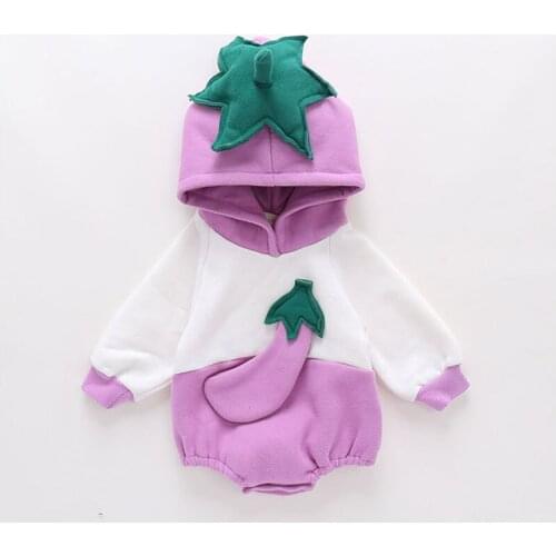 Kids Boys Jumpsuit Toddler Girls Bodysuits Baby Infant Patchwork Hooded Romper 2021 Newborn Cartoon Purple Eggplant Thick Romper