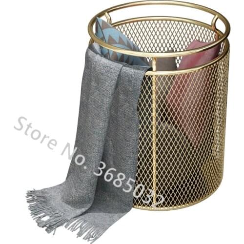 Quality Waterproof Golden Fashion Metal Gold Color Dirty Clothes Storage Not FadeLaundry Basket Home Creative Organizer
