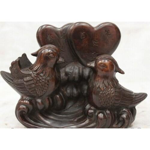 Bi001500 7" Lucky Chinese Fengshui Bronze mandarin duck Bird happy celebrate Statue