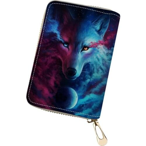 HaoYun Womens PU Business Cards Holder Cute Wolf Animal Pattern Girls Money Purse Bag Cute Animal Mini Cluth Card Wallets