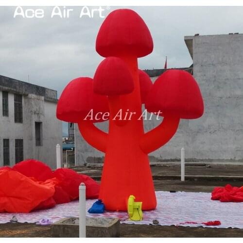 Beautiful 3m H full red color inflatable mushroom tree model replica for decoration or yard party