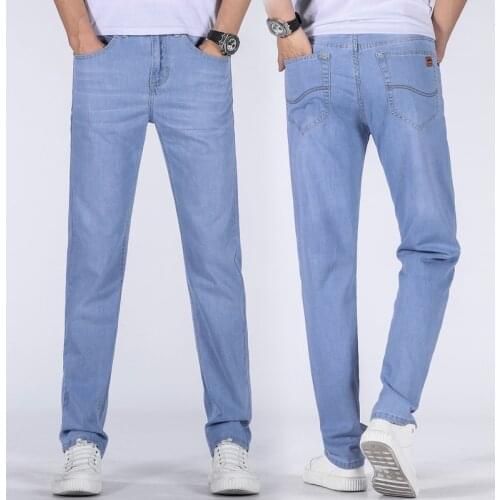 Summer light-blue New Mens Stretch Jeans，Korean version Fashion Casual Slim Fit High Quality Elastic Denim Male Brand Clothes