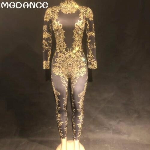 Hot Sale Black Crystals Stretch Jumpsuit Sexy Nightclub Bar Dance Wear Bodysuit Leggings Celebrate Outfit Performance Clothing