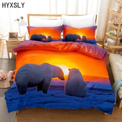 Bears in Sunset Printed Duvet Cover 2/3pcs Animal Series Kids Adult Bedding Set Soft Microfiber All Seasons Bed Linen Drop Ship