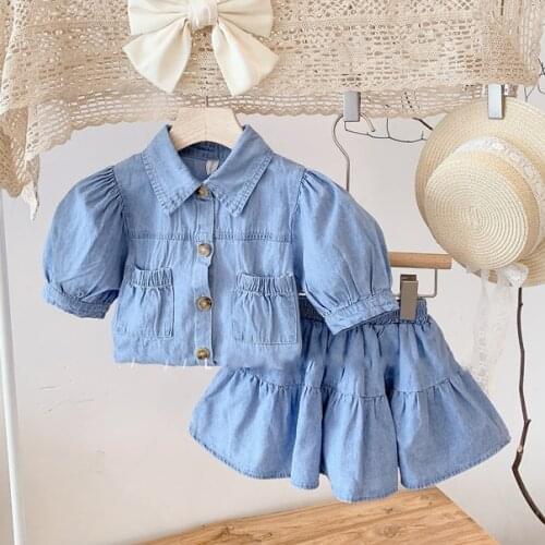 Fashion Baby Girls Clothes Set Jeans Blouse Shirt and Skirt Toddler Children Clothing Set Boutique Kids Clothing Wholesale