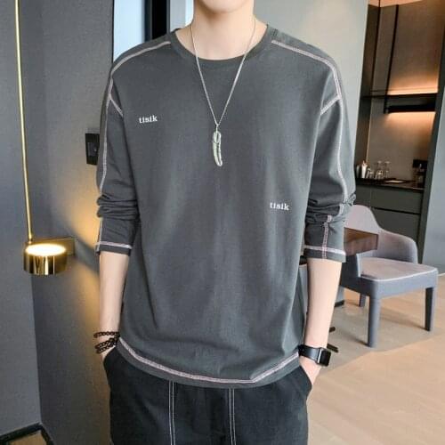 Mens Clothing 2020 New Spring Autumn Tops Mens Long-sleeved T-shirt Pure Cotton Loose Large Size T Youth Bottoming Shirt