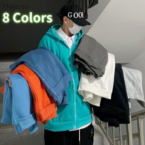 Men Hoodies 8 Colors Solid Couples Hooded Sweatshirts Winter Thicker Plus Velvet Simple Zipper Warm Outwears Baggy Harajuku Chic