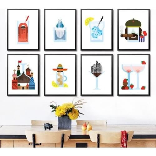 Nordic Black Russian Manhattan Wall Art Champagne Cocktail Canvas Painting Gin Toxic Posters and Prints Kitchen Drink Home Decor